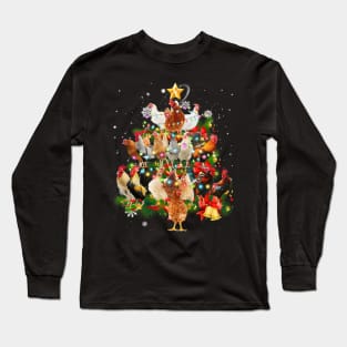 Chicken Tree Light Christmas Matching Family Chickens Pajama Long Sleeve T-Shirt